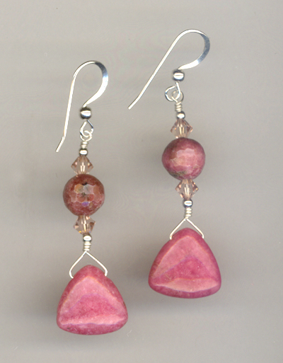 pink Rhodonite gesmtone crystal earrings