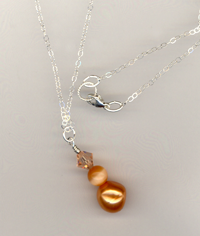 orange pearl cat's eye crystal chain necklace