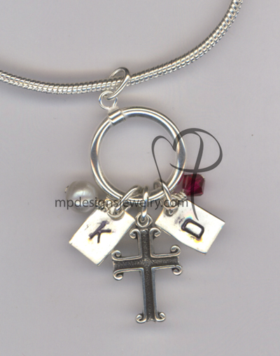 Custom Mother's - Grandmother's Hand Stamped Swarovski Crystal Sterling Silver Charm Necklace