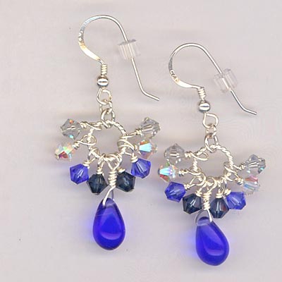 Cluster Crystal Earrings Sapphire Blue