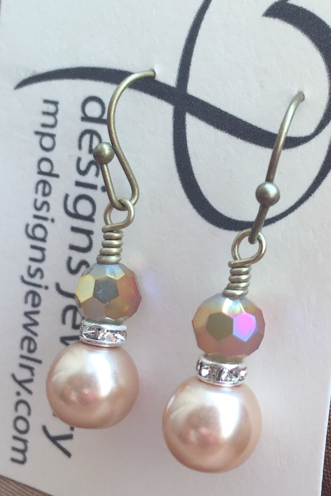 Vintage Vanilla Pearl Opaque Crystal Antiqued Gold Earrings 
