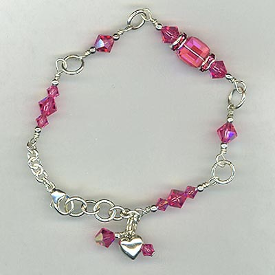 Rose Pink Crystal Sterling Silver Link Bracelet