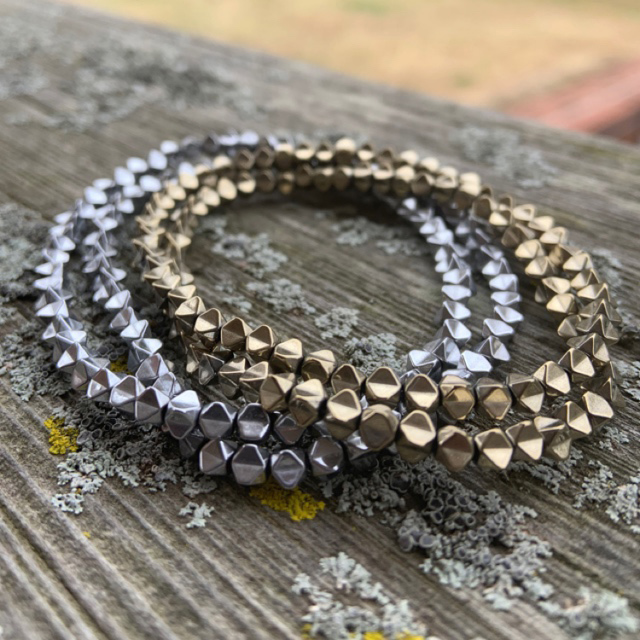 Silver or Gold Spiked Hematite Stretch Stacking Bracelets