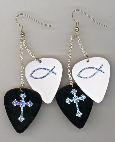 Black & White Guitar Pick Chandeleir Earrings