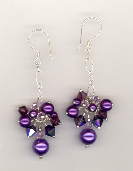 purple pearl crystal dangle earrings