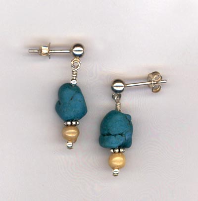 turquoise nugget bone post earring