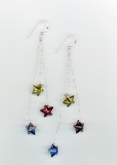 red gold blue star chain ss earrings