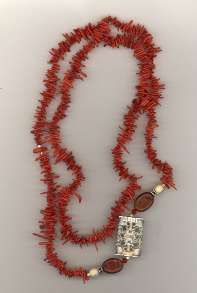 coral jasper gemstone long necklace 