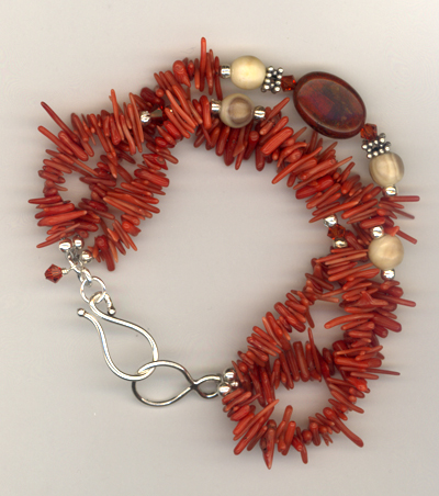 red coral jasper triple strand bracelet
