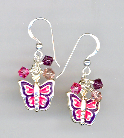 Butterfly Pink Purple Crystal Charm Earrings