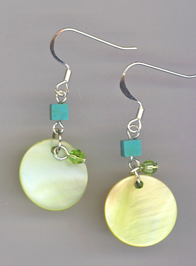 Peridot shell blue green earrings