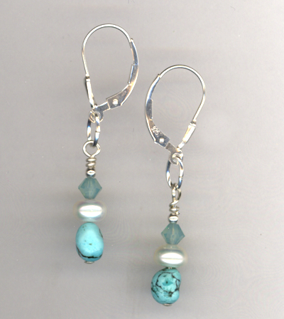 Turquoise & Pearl Artisan Earrings