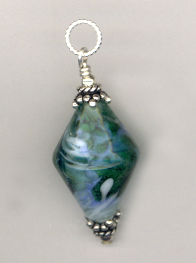 Lampwork artisan blue/green pendant
