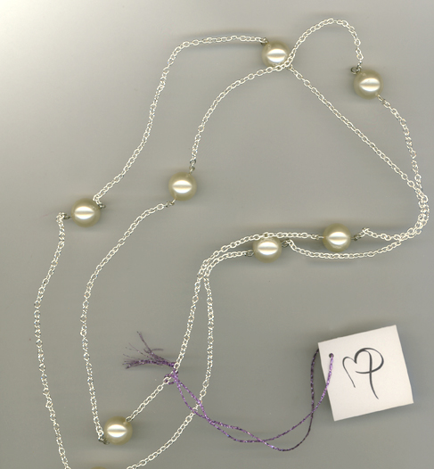 Creamy White Glass Pearl Silver Chain Necklace