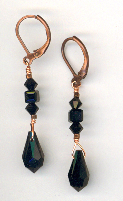 Jet Black Copper Pendant Earrings