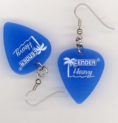 Aqua Blue Fender Palm Guitar Pick earrings