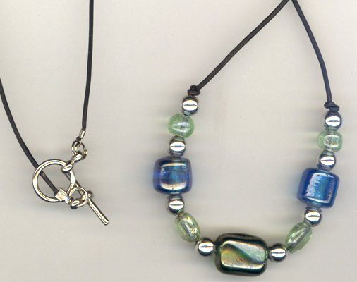 Blue & Green Art Glass Rubber necklace