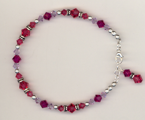 Luscious Raspberry Pink Crystal Sterling Bracelet 