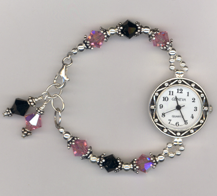 LeAnne's Pink Black Crystal Beaded Watch