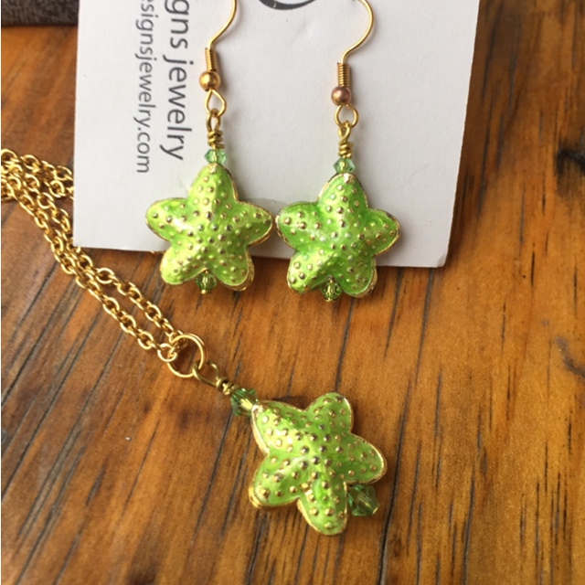 Summer green starfish jewelry set