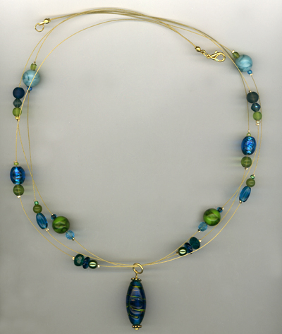 Triple Delight ~ Green/Blue Lampwork Layered Necklace