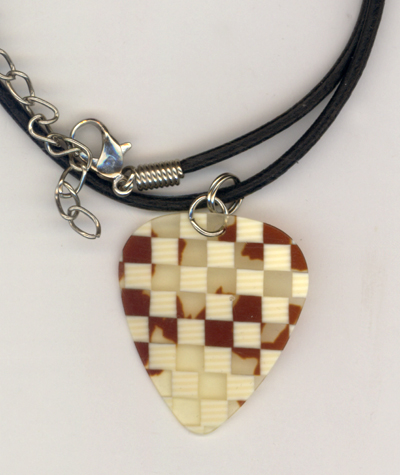 Brown Checkered Retro Guitar Pick Leather Necklace