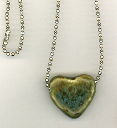 Ceramic Blue Heart Ball Chain Necklace