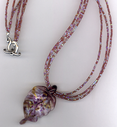 Purple Leaf Art Glass Necklace