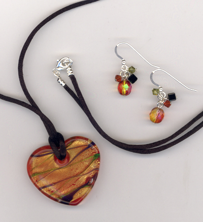 Flaming Heart Art Glass jewelry Set