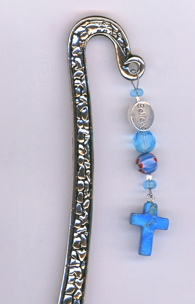 Believe Cross Turquoise Silver Bookmark
