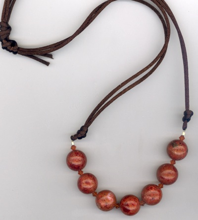Cherry Agate Chocolate Brown Silk Necklace