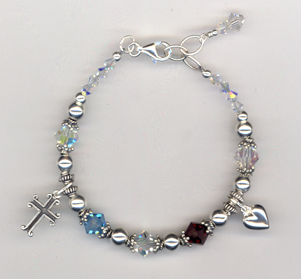 Custom Mother/Daughter Sterling Crystal Beaded Bracelet