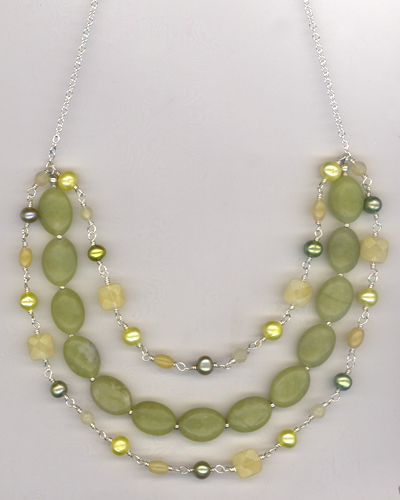 Lemonade Pearl Jade Triple Layered Necklace