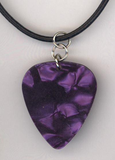 Purple Pearl Black Leather Guitar Pick Necklace