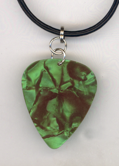 Green Pearl Black Leather Guitar Pick Necklace