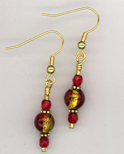 Red Delicious ~ Lampwork  Crystal Gold Earrings