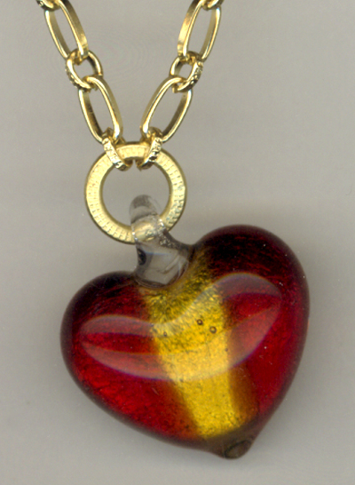 Art Glass Red Gold Heart Pendant Chain Necklace