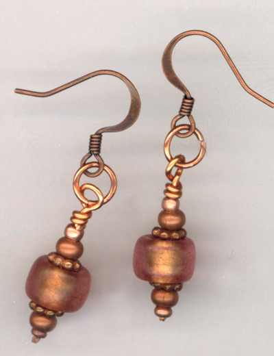 Copper & Pink Italian Art Glass Earrings