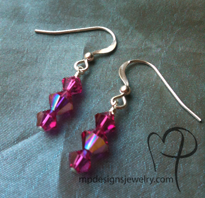 Fuchsia Raspbedrry pink Crystal Earrings