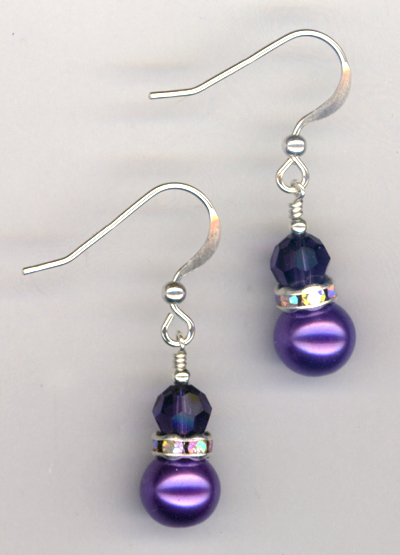 Purple Velvet Swarovski Crystal Pearl Earrings