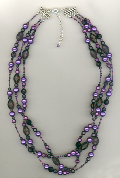 Purple Velvet Triple Strand Crystal Pearl Layered Necklace