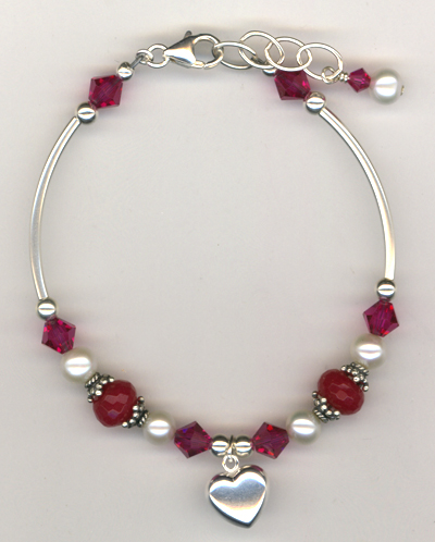Revel In The Love ~ Pink Fuchsia Crystal Pearl Charm Bracelet