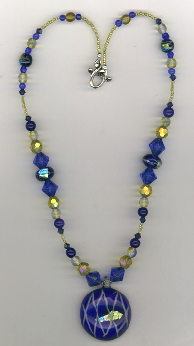 Sapphire Gold Art Glass Beaded Necklace