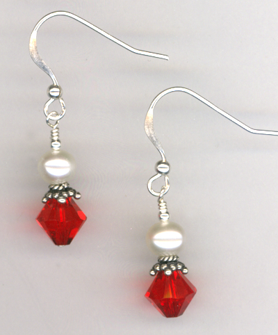 Revel In The Love ~ Light Siam Red Crystal Pearl Earrings