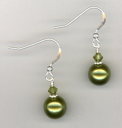 Olive Green Swarovski Crystal Pearl Sterling Earrings