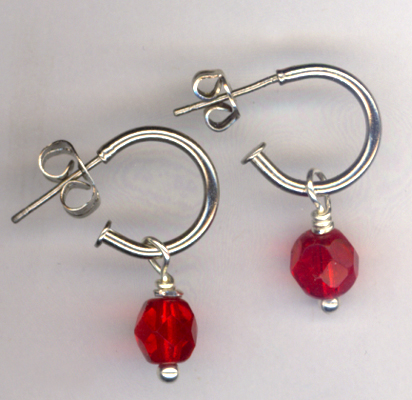 Red Crystal Small Silver Hoop Earrings