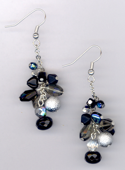 jet balck and beautiful crystal pearl cascade earrings