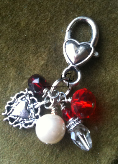 Crystal Heart Pearl silver key/purse charm