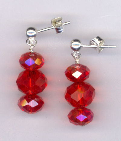 Lady In Red ~ Crystal Beaded Post Earrings 