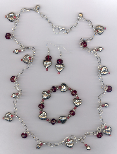 Charmed Your Heart ~ Silver Heart Fuchsia Crystal Jewelry Set